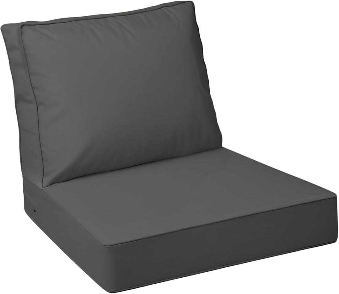 AAAAAcessories Outdoor Deep Seat Cushions with Double Welted Pillow, Waterproof, Fade-Resistant Patio Furniture Replacement Cushions, 24" x 24" x 5" + 24" x 19", Dark Gray