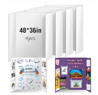 4 Pack Trifold Poster Board 48" X 36", IKAYAS Double Sided White Poster Boards, Science Fair Display Boards Posterboard for Mounting, Prints,Art,Display,Projects Classroom Supplies