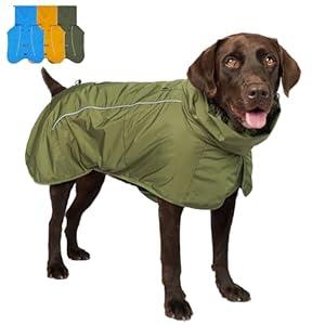 Tuff Pupper Waterproof Dog Raincoat | Full-Body Windproof Rain Jacket for Dogs | Reflective Strips | Breathable Mesh Lining | Adjustable Fit | Leash Port (Green, XL) (60-80 lbs)