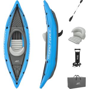 Bestway Hydro Force Inflatable Kayak Set | Includes Seat, Paddle, Hand Pump, Storage Carry Bag | Great for Adults, Kids and Families (1-Person Cove Champion)