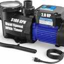 Aquastrong In/Above Ground Pool Pump Dual Speed with Timer High Flow Self Primming Swimming Pool Pump,Blue