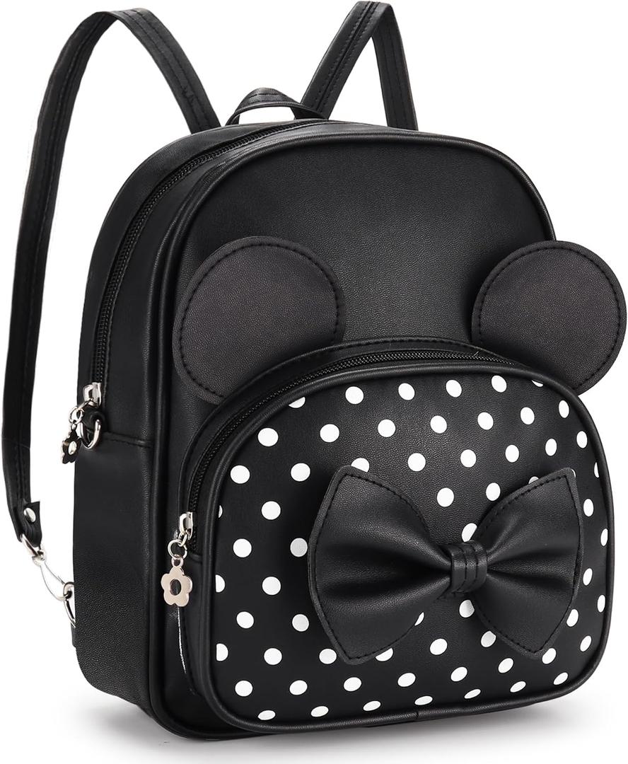 Mini Backpack for Girls Women Cute Bowknot Polka Dot Small Mouse Backpack for Kid Toddler Purse Shoulder Bag Daypacks (Black)