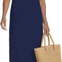 Summer Dresses for Women 2025 Maxi Long Mock Neck Sleeveless Sundress for Beach Church Work Casual HH25502 (Blue, M)