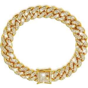 Dog Chain Diamond Collar Walking Metal Chain Collar with Design Secure Buckle, Pet Collar Jewelry Accessories for Small Medium Large Dogs Cats (Gold, 12 Inch)