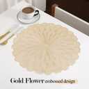 Quantum Love Set of 6 Round Vinyl Placemats Pressed Metallic 15 Inch Gold Sunflower PVC Place Mats Dinning Kitchen Waterproof Washable Table Mats for Fesitval Wedding Party Decoration