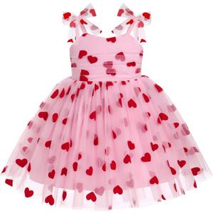 IMEKIS Toddler Baby Girl Birthday Princess Dress Shiny Confetti Boho Rainbow Cake Smash Photo Shoot Outfit  (Size 2-3T, Pink + Red Heart)