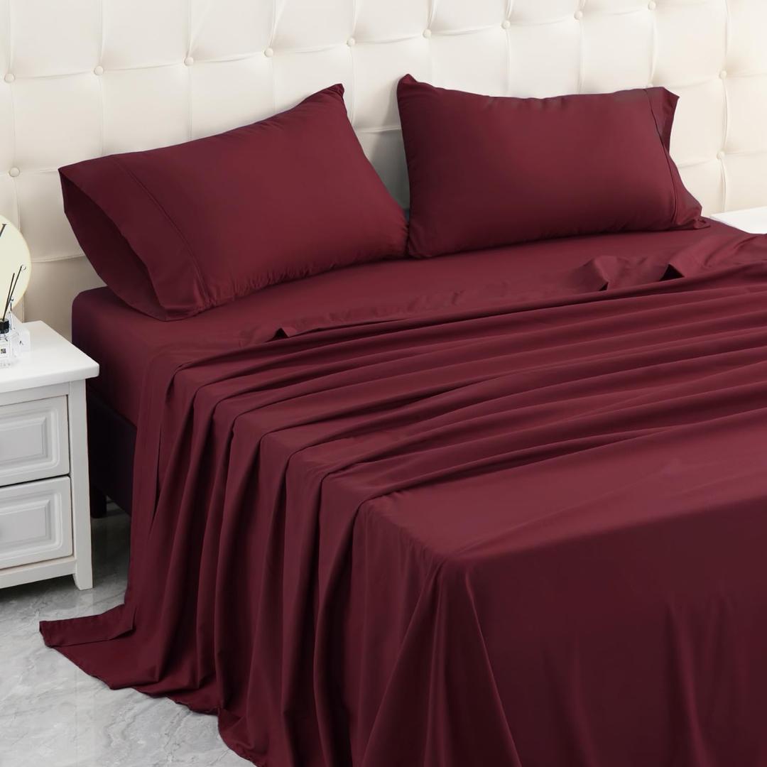 MICORAL Queen Bed Sheets Set, Soft Breathable Bedding Sheet Set, Sheets Set with 16" Deep Pocket Design (Queen, Red)