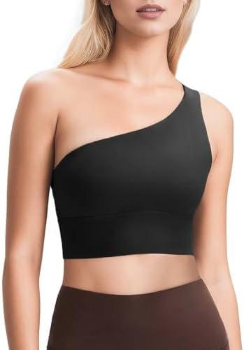 QUEENIEKE Womens One Shoulder Sports Bra Workout Strap Yoga Bras Cute Low Support Tops S