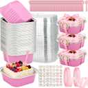 245 PCS 10 oz Mini Cake Pans with Lids, 60 Pack 4.4x4.4 Large Aluminium Foil Pan Mini Cake Tins with Lids and Spoons, Square Individual Baking Pan Cup for Wedding Birthday Party Picnics