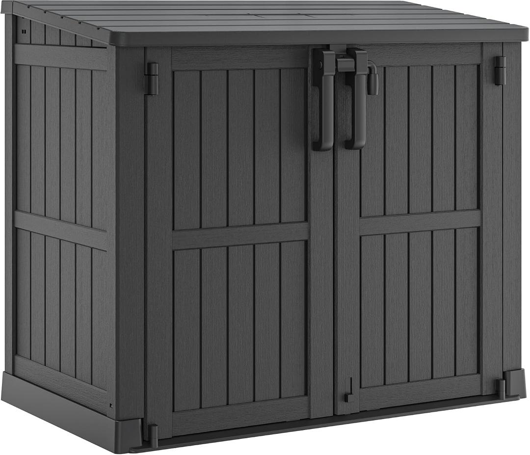 LHBcraft 36 Cu Ft Outdoor Storage Cabinet, Horizontal Resin Storage Shed Box for Backyards, Patios, Portable Waterproof Outdoor Storage Box with Lockable Doors