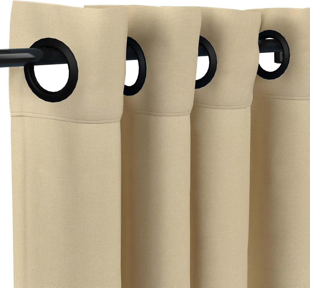 Sunbrella Canvas Antique Beige Outdoor Curtain with Dark Gunmetal Grommets 50 in. Wide x 96 in. Long