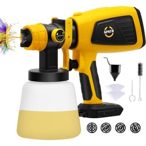 Cordless Paint Sprayer for Dewalt 20V MAX Battery, HVLP Spray Paint Gun with Brushless Motor and 4 Copper Nozzles & 3 Spray Patterns (Battery Not Included) (Yellow)
