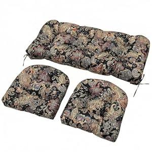 ThinMay Wicker Chair Cushions Set, 2 U-Shaped Cushions & 1 Loveseat, Waterproof Outdoor Loveseat Cushion for Patio Furniture, Settee Bench Pad All Weather, Vintage