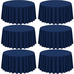Showgeous 6 Pack Navy Blue Round Tablecloth 120 Inch Polyester Round Table Cloth Navy Blue Tablecloths for Round Tables Washable Decorative Fabric Table Covers for Wedding Dining Party Banquet Buffet