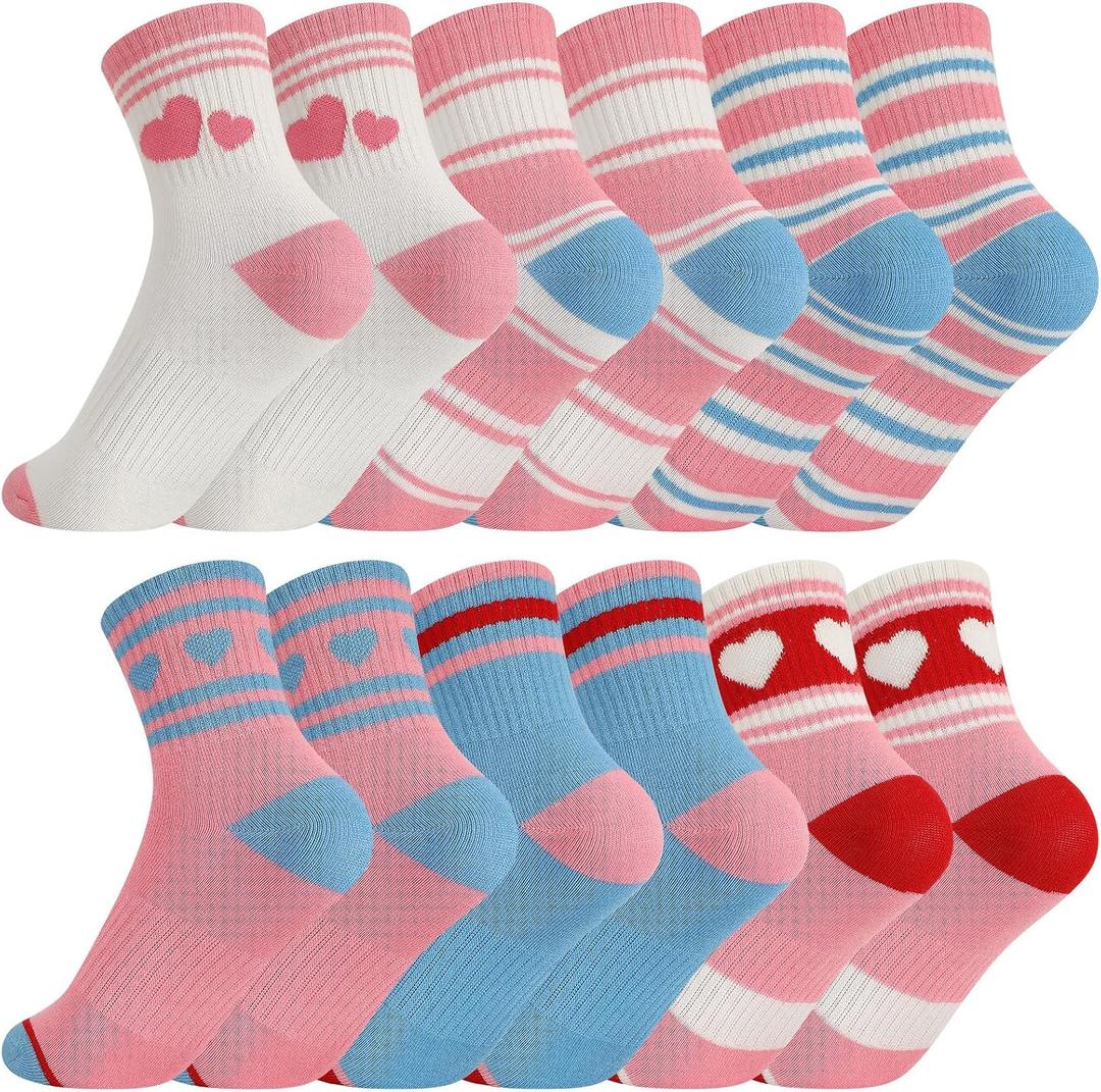 Jspupifip 6 Pairs Girls Crew Athletic Socks