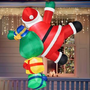 Joiedomi 6 FT Tall Christmas Inflatable Climbing Santa with Gift Bags, Blow Up Xmas Hanging Santa Outdoor Decorations with Build-in LEDs for Xmas Party Decor Yard Outside Garden Holiday Decorations