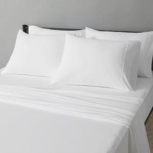 Amazon Basics 100% Cotton Jersey Bed Sheet Set, Full, White, Solid