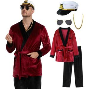 Halloween Costume for Men 2025, Adult Red Robe Jacket with Captain Hat Accessories, M