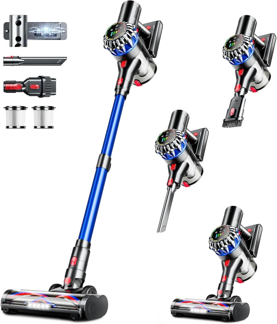 Cordless Vacuum Cleaner, 600W 50Kpa 65Mins Cordless Stick Vacuum with Self-Standing, Touch Screen, Anti-Tangle Wireless Vacuum, Vacuum Cleaners for Home/Pet Hair/Carpets/Hardwood Floor