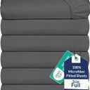 Royale Linens 6 Pack Full Fitted Sheet Set - Bottom Sheet - Ultra Soft & Breathable - Brushed 1800 Microfiber - Wrinkle & Stain Resistant - Hotel Quality Deep Pocket Stretches Up to 16" (Full, Grey)