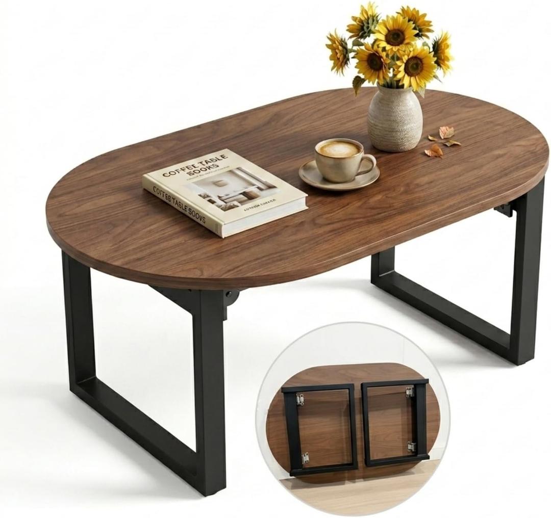 Walnut Folding Low Coffee Table for Small Spaces, Living Room,35inch Brown | No Assembly Required, Supports 240 lbs, Portable,Sturdy & Stable, Water-Resistant, Scratch-Resistant, Easy Storage, low, 35.5"L x 21.7"W x 13.5"H