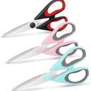 3-Pack Modern Stainless Steel Kitchen Scissors, Soft Grip Handle, Multi-Purpose Heavy Duty, Black, Red, Blue