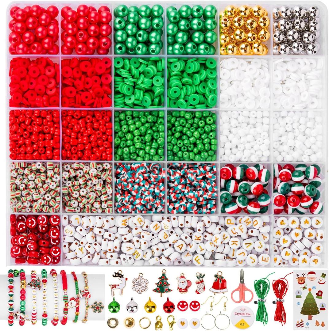 Goldwise Christmas Friendship Bracelet Kit, Xmas Beads and Letter Beads (A-Z) for Jewelry Making, Varieties of Charms for BraceletsDIY Christmas Crafts for Gifts