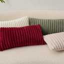 2 x Kevin Textile Soft Plush 12x24 Inch Lumbar Pillow Cover 1 Pack, Luxury Fluffy Faux Fur Striped Flannel Rectangle Cushion Case for Couch Sofa Chair Bed Home Decor, Cream White
