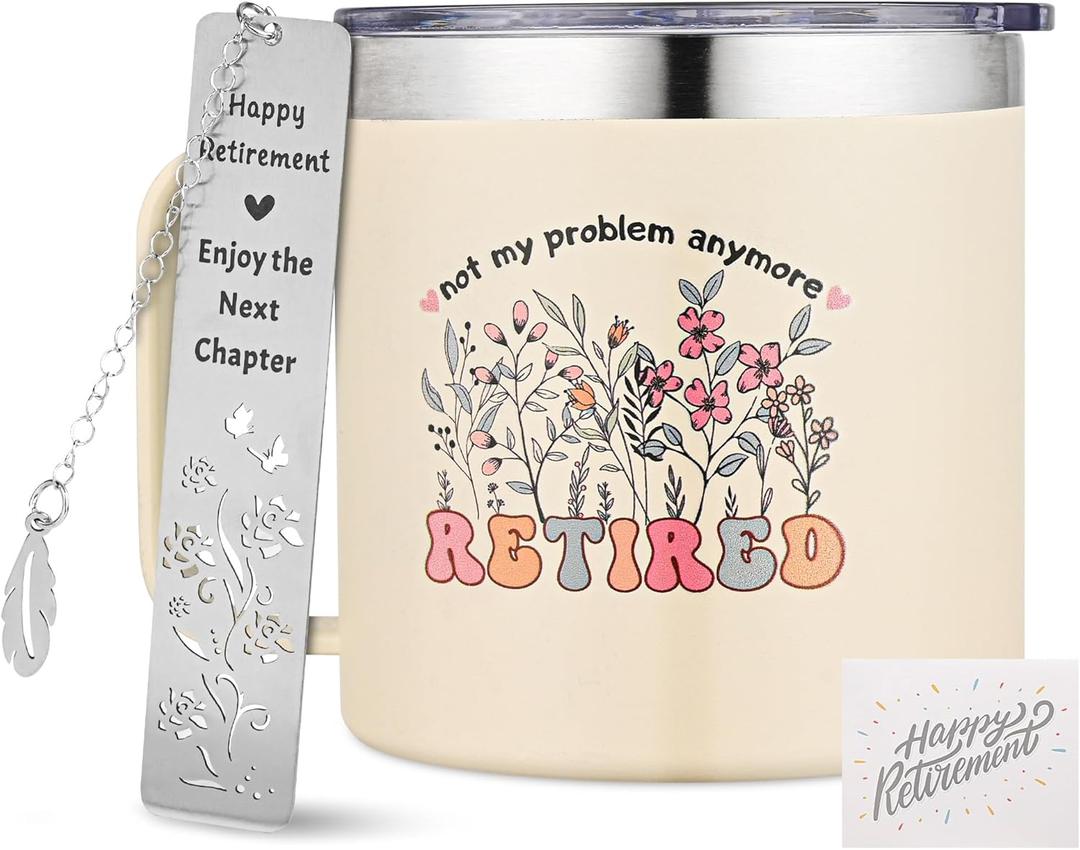 Retirement Gifts for Women  Not My Problem Anymore Retired 14oz Insulated Coffee Mug Retirement Gifts for Mom, Grandma, Nurse, Coworker, Teacher
