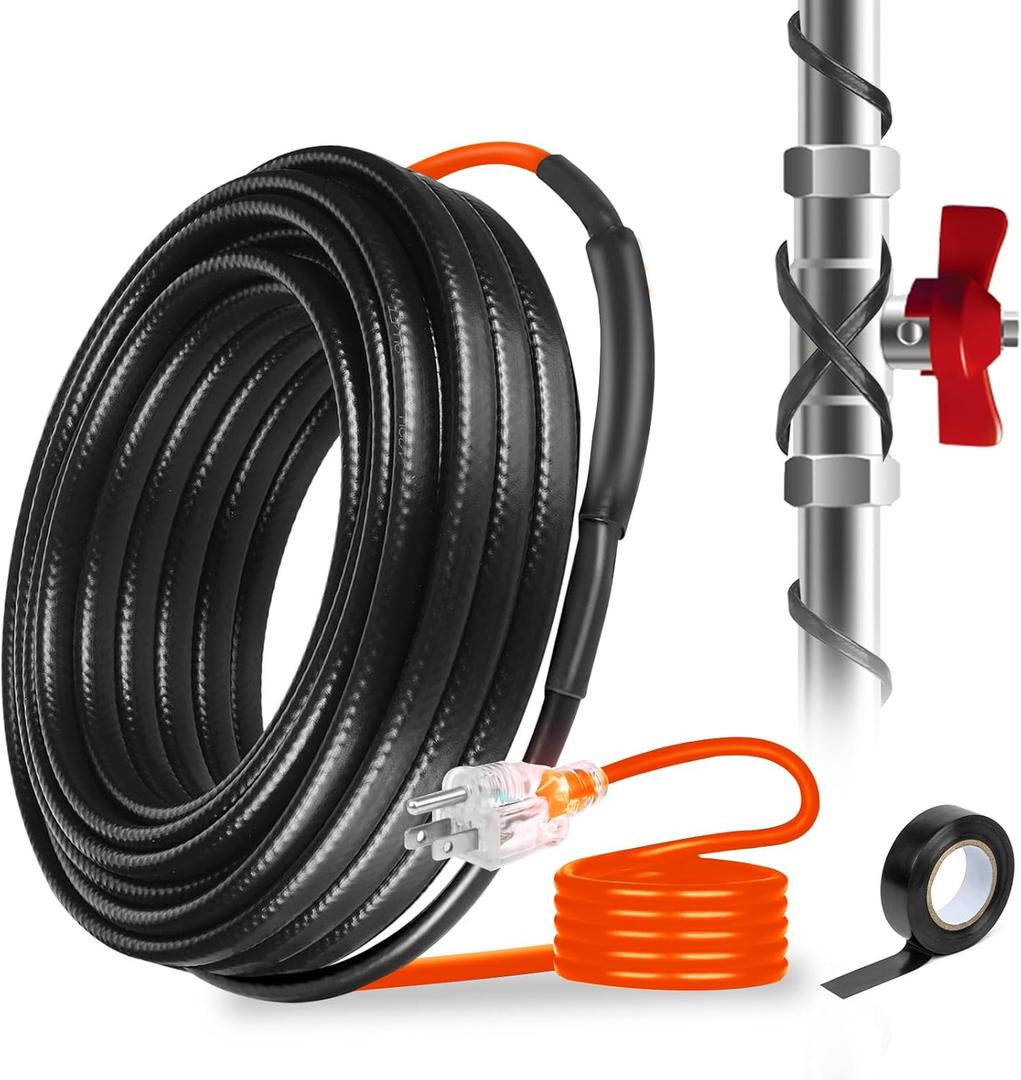YKXJM Heating Cable for Metal and Plastic Home Pipes, Energy-efficient, Self-Regulating Pipe Heat Tape for Water Pipes, Pipe Freeze Protection, Keeps Water Flowing at -40℉, ETL Listed,120V (100FT) YKXJM Heating Cable for Metal and Plastic Home Pipes, Energy-efficient, Self-Regulating Pipe Heat Tape for Water Pipes, Pipe Freeze Protection, Keeps Water Flowing at -40℉, ETL Listed,120V (100FT)