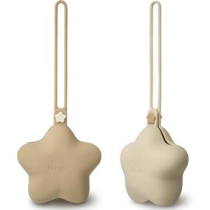 Moonkie Silicone Pacifier Holder Case, Cute Portable Pacifier Storage Case, 2 Pack (Croissant/Sand)