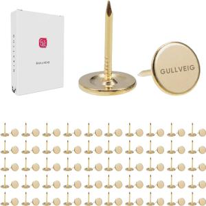 Gullveig Gold Push Pins - 20 Piece Set in Elegant Metallic Finish - Durable Metal Thumb Tacks, Reusable Paper Box - Perfect for Home, Office, and DIY Projects - 11mm x 17mm