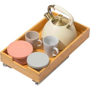 HOLDN STORAGE Bamboo Wooden Pull out Cabinet Organizer 11"W x 21"D Requires At Least a 12.25"W x 21"D Cabinet Opening, Bamboo Tray and Heavy Gauge Metal Rails