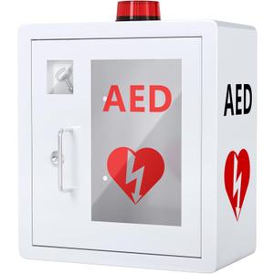AED Defibrillator Wall Mounted Cabinet, Metal Steel Plate Storage Cabinet with Alarm and Light, fits All Brands Cardiac Science, 14.2'' x 7.9'' x 15.8''