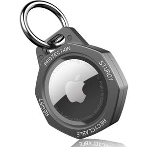 AirTag Holder Case- Aluminum Alloy Keychain for Apple AirTag Tracker (Gunmetal Grey)