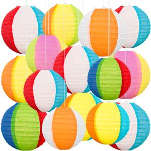 15Pcs Pool Party Decorations Beach Ball Paper Lanterns - Summer Luau Themed Hanging Decor for Home Birthday Outdoor Indoor