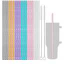 NiHome 40oz Straws, 18 Pack Glitter Plastic Replacement Straws for Stanley 40 oz Tumbler, Assorted Color Reusable Straw 12 Inch with 2 Brushes - Durable PETG, BPA-Free, with Laser-Induced Sparkle