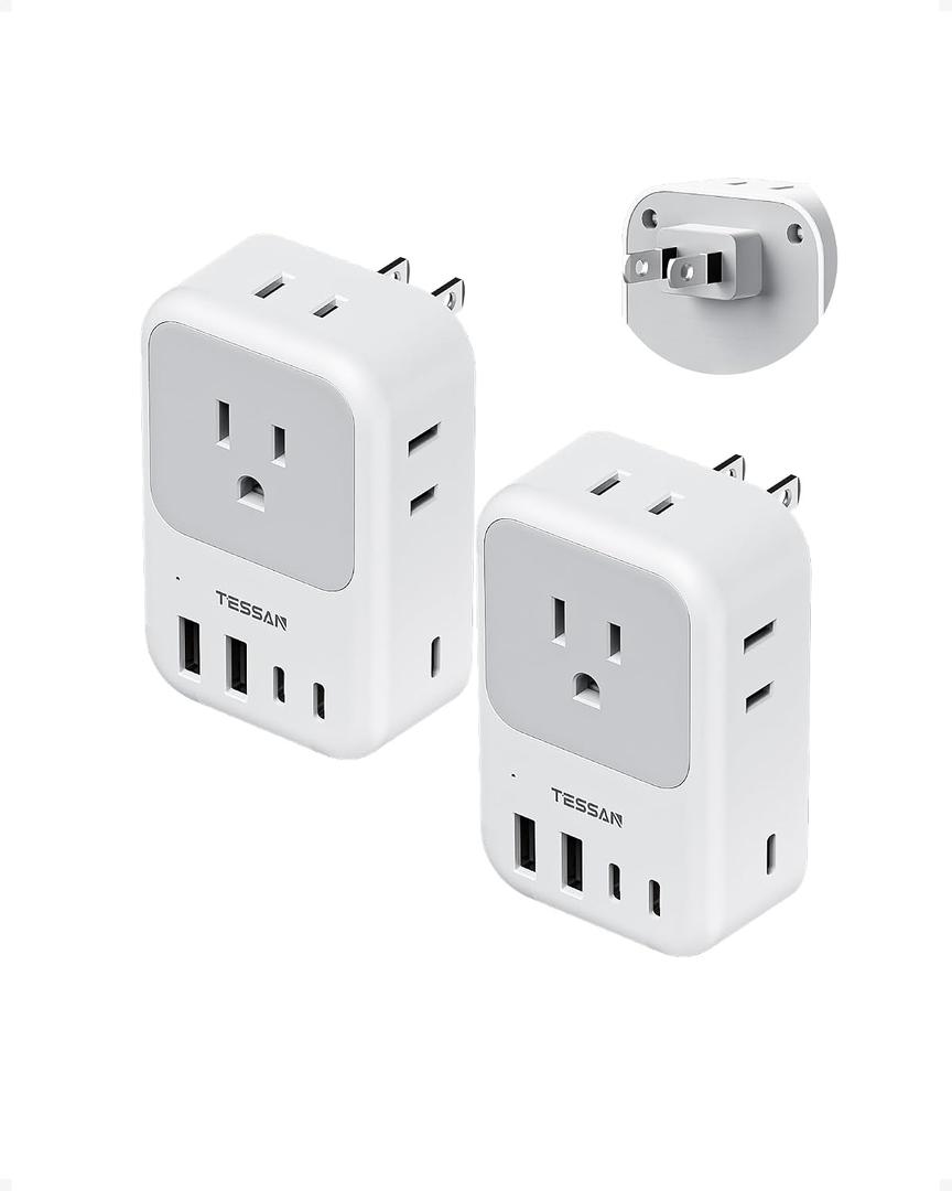 TESSAN US to Japan Plug Adapter, 2 Pack, 2 Prong to 3 Prong Outlet