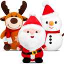 Threan 3 Pieces Christmas Plush Toys Santa Claus Plush Doll Reindeer Stuffed Animal Snowman Christmas Stuffed Animal Set for Boys and Girls Xmas Decorations Home Office Car Ornament, 9 Inch