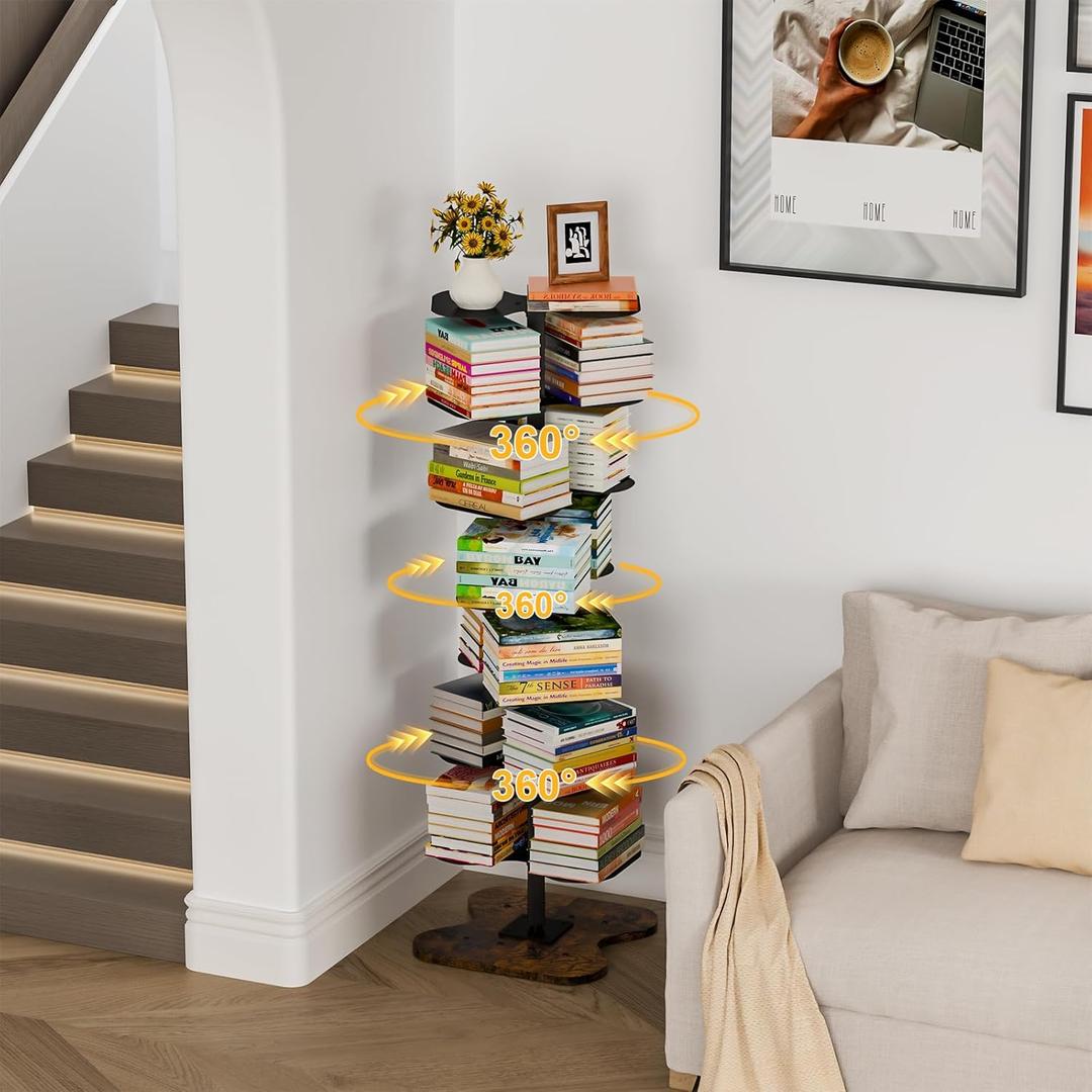 Cidaziya 7 Tier Rotating Bookshelf, 360° Display Spinning Bookcase, Metal Corner Bookcases Storage Rack, Tall Floor Standing Revolving Bookshelves Narrow Book Shelf Organizer for Home Office, Black