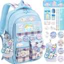 16.5/19IN School Backpack for Girls with 24Pcs Accessories, Anti-Theft Kids Backpack for Students, New Semester Presents with Pins and Card Holder