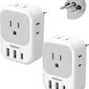 TESSAN Brazil Plug Adapter 2 Pack, 7 in 1 US to Brazil Power Adapter with 3 USB Ports (1 USB-C Port) 4 American Outlets, Type N Travel Adaptor for USA to Brazilian