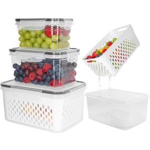 Dukrouk Grape Container for Fridge, 3PCS(0.9Qt - 13.5Qt), Leakproof Grape Container with Removable Colander, Dishwasher & microwave safe Produce Containers, Keep Fruits, Vegetables, Meat Fresh Longer