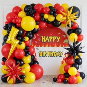 154Pcs Monster Catcher Balloon Arch Kit - Red Yellow Black Party Decorations with Lightning Bolt & Star Foil Balloons - for Boys Fire Power Super Hero Racing car Theme Party Supplies, Standard
