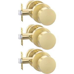 Goldenwarm Gold Door Knobs Interior, Heavy Duty Zinc-Alloy Privacy Brushed Gold Interior Door Knobs, Brushed Brass Indoor Doorknobs for Bedroom, Bathroom (3 Pack)