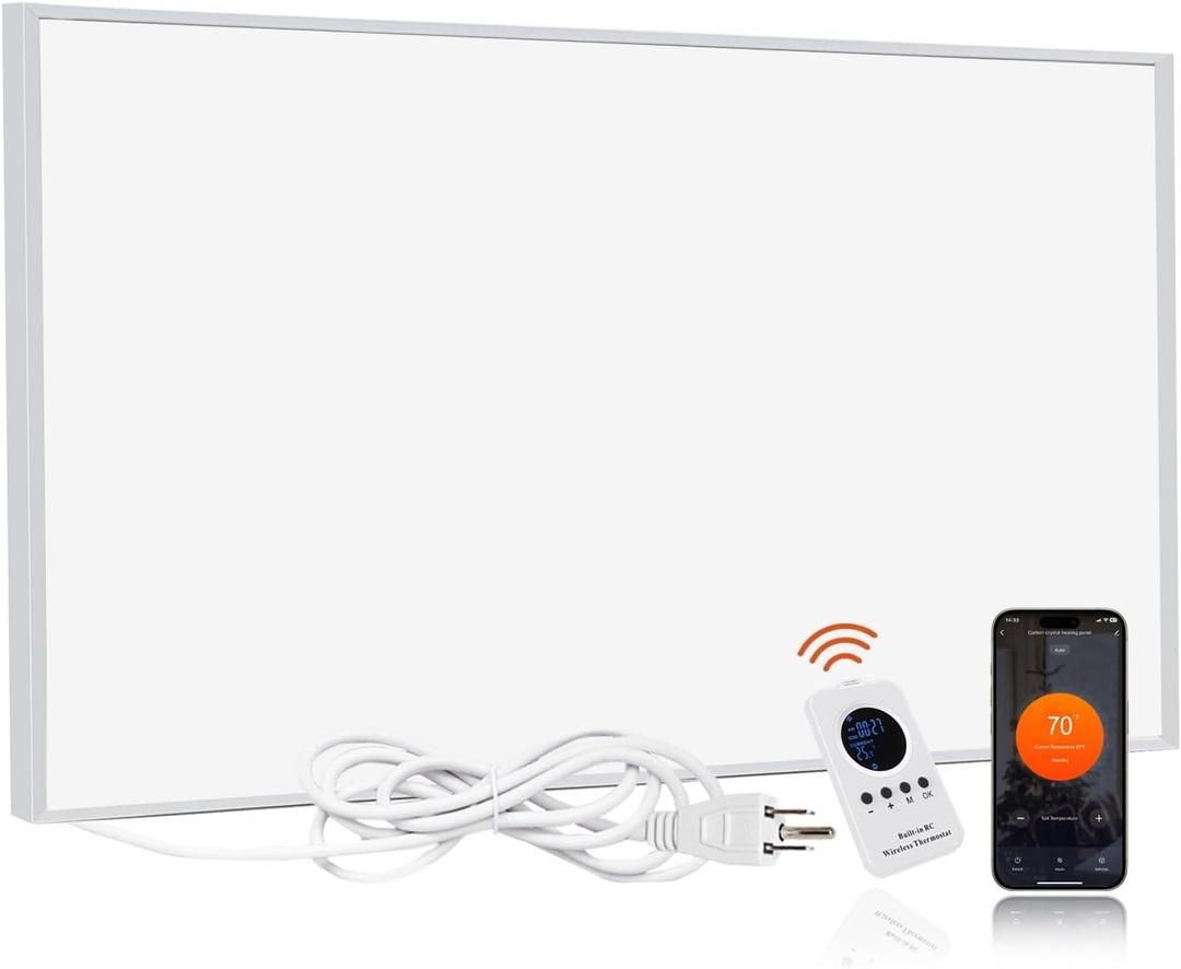 Space Heater for Indoor Use 600W Wall Mounted Smart Infrared Heating Panel Appliance with Thermostat, Overheating Protection, Energy Efficient, 100% Flame Retardant