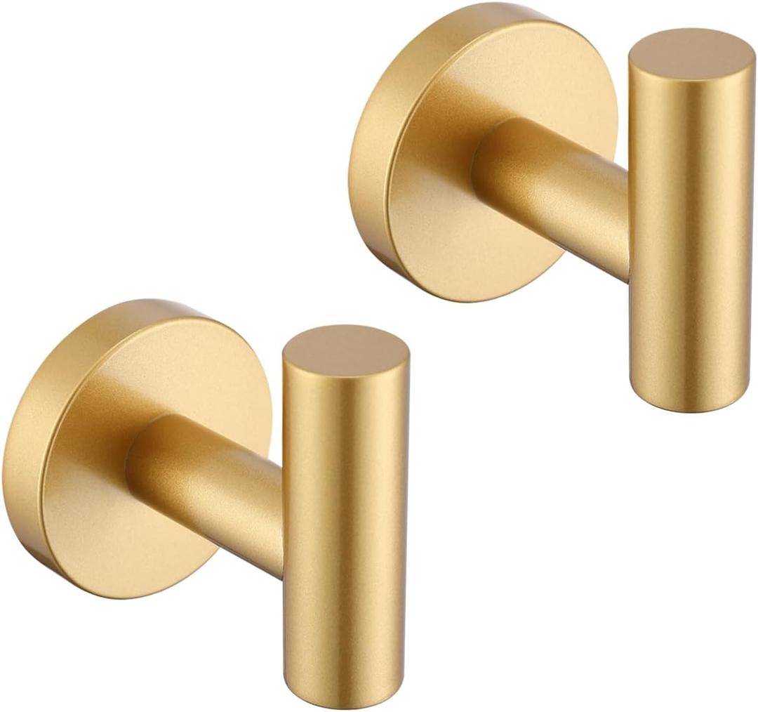 Hoooh Gold Towel Hook, SUS 304 Stainless Steel Coat/Robe Clothes Hook for Bath Kitchen Garage Wall Mounted (2 Pack), B100-BG-P2