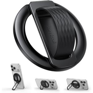 Lamicall Magnetic Phone Grip Holder for MagSafe - [Soft Silicone Loop] Vertical Cell Phone Zinc Alloy Ring Stand Kickstand, Magnet Finger Grip for iPhone 17/16/15/14/13/12 Series, Other Use Metal Ring