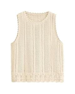 KIRUNDO Beach Vacation Clothes for Women Spring Summer Crochet Sweater Vest Tank Tops Cover Ups Resort Cruise Outfits 2025 (Medium, Beige)