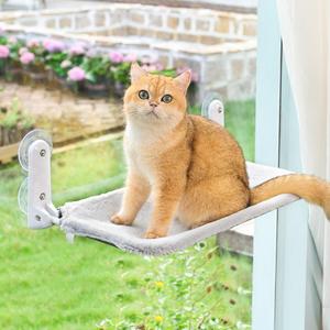 Cordless & Foldable Cat Window Perch with Metal Frame and Reversible Washable Cover Pet Hammock Bed, 4 Large Suction Cups Window Resting Seat for Indoor Cats Kittens (Grey - M)
